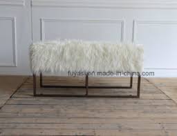 Measure the ottoman from the ground over to the other side. China Plating Copper Color Stainless Steel Base White Color Faux Fur Ottoman Bench China Brench Brass Color