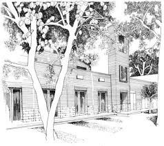 图2 52 校园建筑表现 作者在画面中把建筑后面的树木有意识地加重 而将最前面的树留白 从而使画面空间得到突出和强调 作者 姚静 building sketch landscape outdoor