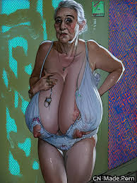 Porn image of chubby gigantic boobs cartoon bbw panties saggy tits white  hair created by AI