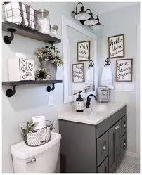 An oversized map pops against the emerald wall, while new tiles and fixtures pull the look together. 57 Farmhouse Bathroom Organization Ideas Small Bathroom Decor Restroom Decor Bathroom Decor