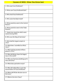 Many battles were fought around the world with volunteers and enlisted soldiers. Causes Of Ww1 Quiz Teaching Resources