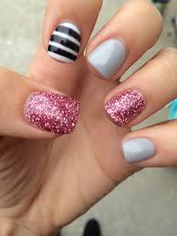 Acrylic Black And White Striped Nails Gray Glitter Pink White With Black Stripes Fall Nails Short Acrylic Acrylic Nail Designs Cute Nails Nail Designs