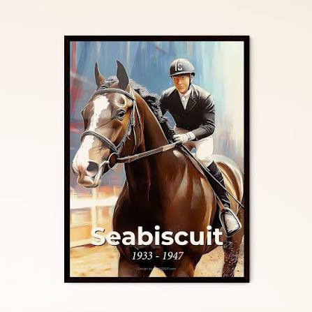 Portrait of Seabiscuit, 1933 - 1947. Impressionistic painting of a man  riding a horse. - 8" x 12" / 21 x 29.7 cm