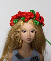Ukrainian Headdress Crochet Flower Crown Flower Headpiece Ukrainian Wreath  for 11 1/2 Inch Doll or Any Similar Dolls Poppies and Daisies