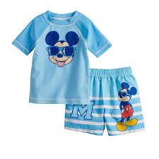 Disney S Mickey Mouse Baby Boy Sunglasses Mickey Raglan Rash Guard Top Striped Swim Trunks