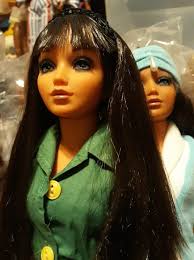 Have you ever seen a Tiffany Taylor doll with such gorgeous hair? I bought  her several years ago to get this unusual variation of the 1974 Wards  catalog exclusive pantsuit in green.