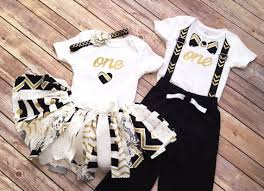 Black And Gold Birthday Party Outfits Matching Boy Girl Birthday Outfits Gold White Ivory Lace And Black Fabric Tutu Bodysuit And Headband Baby Toddler Or Girl Birthday Girl Outfit Twin Outfits Twin Baby Gifts