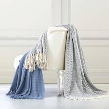 Modern Threads Dusty Blue Throw Blanket Set Of 2 5cntbtkg Dbl St The Home Depot