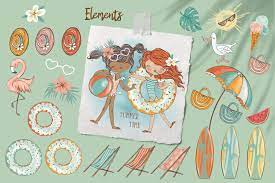 Download Girls Weekend Clipart Png Travel Clipart Kids Beach Summer Digital By Olgagriga Art Thehungryjpeg Com