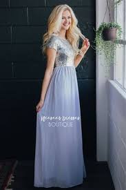 Ice Blue And Silver Sequin Modest Bridesmaids Dress Bridesmaid Dresses With Sleeves Neesees Dresses Modest Formal Dresses