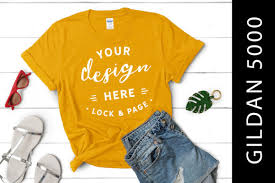 Download Women S Gold Gildan 5000 T Shirt Mockup Graphic By Lockandpage Creative Fabrica