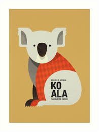 retro koala art print by printedsparrow koala illustration kids art prints animal illustration