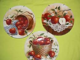 3 Pretty Apple Decorated Kitchen Decor Plates For Display Brass Hangers Ebay Apple Kitchen Decor Kitchen Decor Plates Grape Decor