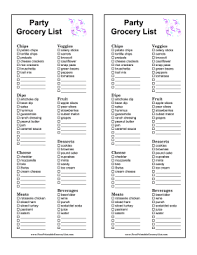 Printable Party Grocery List Grocery Lists Party Food List Grocery