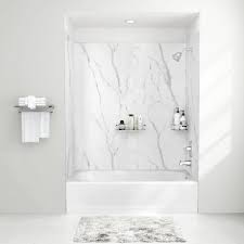 The mobile home bathtub wall kit fits in any standard tub, giving you reassurance that your bathroom will be good as new as soon as possible. American Standard Passage 32 In X 60 In 4 Piece Glue Up Alcove Bath Wall In Serene Marble P2974bwt 377 The Home Depot In 2021 Bathtub Walls Shower Wall Kits Marble Shower Walls