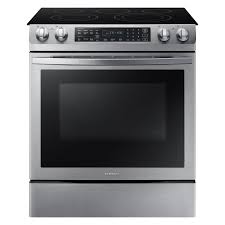 Samsung 5 8 Cu Ft Slide In Electric Range With Self Cleaning Dual Convection Oven In Stainless Steel Ne58r9 Slide In Range Electric Range Self Cleaning Ovens