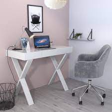 Teknik office white painted desk. White Gloss Office Desk With Drawer Roxy Furniture123