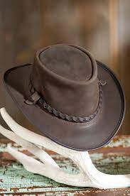 You Ll Get Noticed In This Hat That Features The Distinctive Simplicity Of Crushable Leather With A Braided Leathe Leather Hats Leather Cowboy Hats Outback Hat