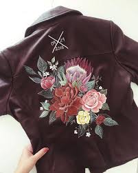 Hand Painted Leather Bridal Jacket Floral Bridal Jacket By Kelly Blexrud Bashcalligraohy For A B Painted Leather Jacket Floral Leather Jacket Bridal Jacket