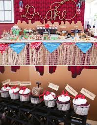 For a western birthday party, consider adding galvanized buckets, an inflatable cactus and a bandana tablecloth to your table. Wild Wild West Cowboy Birthday Party Hostess With The Mostess