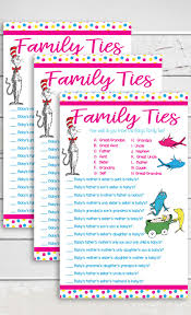 Family Ties Baby Shower Game Fun Game For Coed Showers Too Dr Seuss Pink Fish Blue Fish Theme Matching Gif Baby Event Baby Shower Gender Reveal Baby Shower