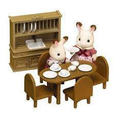 The dining room set includes a dining table and baby chair suitable for up to 5, and a delightful kitchen cabinet for storing kitchenware. Sylvanian Families Dining Table Set Shop Clothing Shoes Online