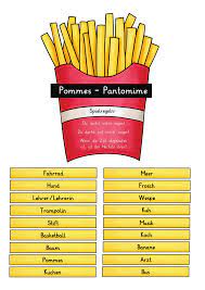 Es ist ziemlich schwierig, worte pantomimisch darzustellen, selbst für erwachsene. Pommes Pantomime Uber 100 Spannende Begriffe Unterrichtsmaterial Im Fach Fachubergreifendes Pantomime Unterrichtsmaterial Grundschule Englischunterricht