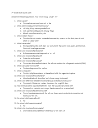 Has a cell wall cell wall is for structural support. 7th Grade Study Guide Cells Answer The Following Questions Your