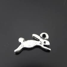 50 Retro Silver Running Rabbit Pendant Bunny Charm Bracelet Craft Jewelry  13*7mm