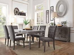 Acme 70415 248 7 Pc Godeleine Reclaimed Gray Oak Finish Wood Dining Table Set Side Chairs Round Dining Room Sets Dining Table