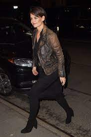 Ahead Of The Grammys Katie Holmes Adds Some Edge To An Lbd Katie Holmes Celebrity Street Style Black Sheer Dress