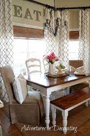 Breakfast nooks are the perfect way to start your day. A Little Spring In The Breakfast Area Farmhouse Kitchen Curtains Farmhouse Dining Room Farm House Living Room