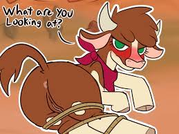 2020s 2022 annoyed anus arizona cow (tfh) ass blush bound bovid  bovine brown body brown fur cattle dialogue female feral fur genitals hi  res horn legs tied looking at