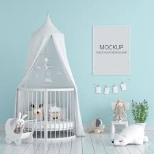 Download Premium Psd Blue Child Room With Frame Mockup