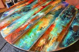 Funky Painted Round Table Top Colorful Round Wood Tables Etsy Round Table Top Reclaimed Wood Art Painted Furniture