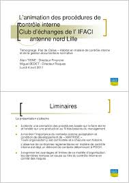 Région nord pas de calais. Conference Ifaci Dfcg Pwc L Animation Des Procedures De Controle Inte