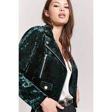 Forever21 Crushed Velvet Moto Jacket 43 Liked On Polyvore Featuring Outerwear Jackets Hunter Green Clothes Design Hunter Green Jacket Clothes For Women