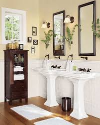 Bath Dual Pedestal Sinks Yellow Bathrooms Yellow Bathroom Walls Bathroom Colors