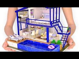 Diy Miniature Modern Party Home With Real Swimming Pool Youtube Dollhouse Miniatures Diy Fabric Flowers Diy Diy Dollhouse