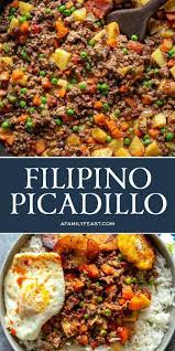 Filipino Picadillo Is A Delicious One Skillet Dinner Made With Ground Beef Potatoes Raisins And Vegetables Beef Recipes Easy Beef Dinner Ground Beef Recipes