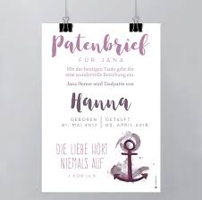 Geschenk karte patenschaft kunstdruck taufe patenkind. Patenbrief Louise Wiese