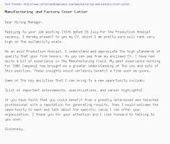 Manufacturing And Factory Cover Letter Job Application Letter