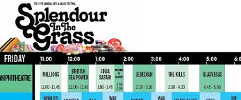The festival, which is usually held in byron bay will be changed this year to woodfordia, qld and will run from july 31st to august the 1st. Splendour In The Grass 2011 Timetable And Map Scenewave Com