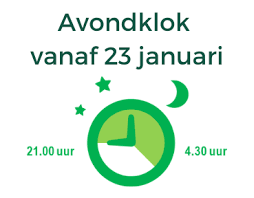 Doorgaans verwijst het naar een tijdspanne tussen zonsondergang en zonsopgang waarin individuen in hun woningen moeten zijn. Avondklok Vanaf 23 Januari Bond Van Post Personeel