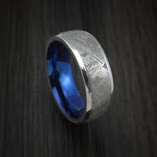 Cobalt Chrome Ring With Gibeon Meteorite Inlay And Anodized Titanium Sleeve Custom Made Cobalt Chrome Ring Unique Engagement Ring Settings Cobalt Chrome