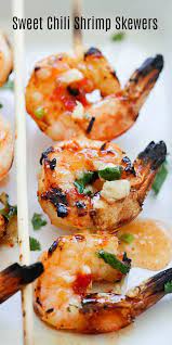 Sweet Chili Shrimp Skewers Perfectly Grilled Shrimp On Sticks Marinated With Thai Sweet Chili Sweet Chili Shrimp Easy Grilled Shrimp Recipes Shrimp Skewers