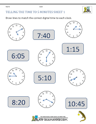 telling time to 5 minutes worksheets