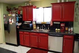 Attractive Kitchen Furniture With Red Kitchen Cabinet Between Small Window On Calm Wall Red Kitchen Cabinets Modern Kitchen Cabinet Design Kitchen Design Small