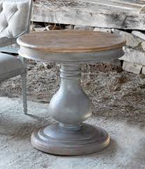 Round Barn Wood Gray Hand Painted Pillar Side End Table Etsy Painted Kitchen Tables Pedestal Table Painted End Tables
