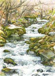 川にかかる秋 岩泉町 釜津田 岩手県 水彩画 from いわて blog 水彩風景画 水彩風景 水彩画 風景